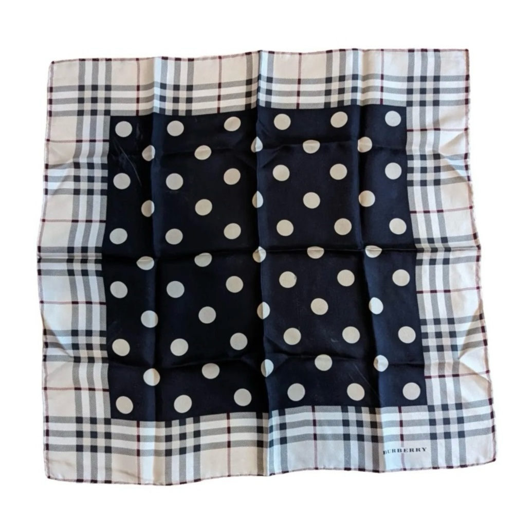 Burberry Blue and White Polka Dot Plaid Scarf